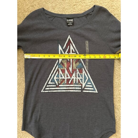 NWOT Def Leopard Raglan Navy Blue Long Sleeve Knit Thermal Graphic Top Size L - Picture 4 of 7